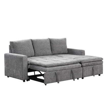 Free Conversion L-Shaped 3-Seat Sectional Sofa Bed with Storage Space and Removable Cushions for Living Room Apartment