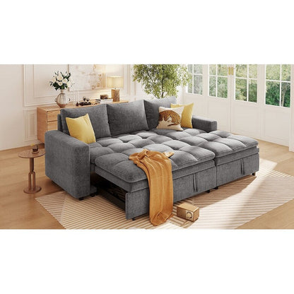 Free Conversion L-Shaped 3-Seat Sectional Sofa Bed with Storage Space and Removable Cushions for Living Room Apartment