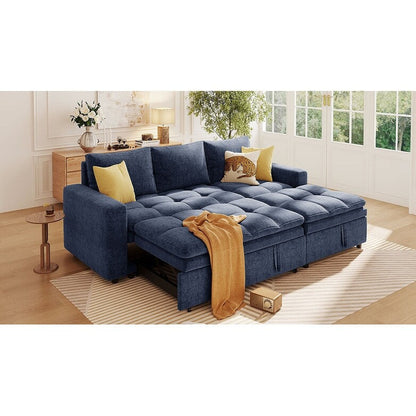 Free Conversion L-Shaped 3-Seat Sectional Sofa Bed with Storage Space and Removable Cushions for Living Room Apartment