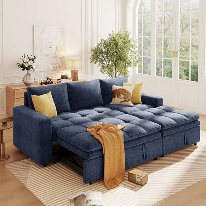 Free Conversion L-Shaped 3-Seat Sectional Sofa Bed with Storage Space and Removable Cushions for Living Room Apartment