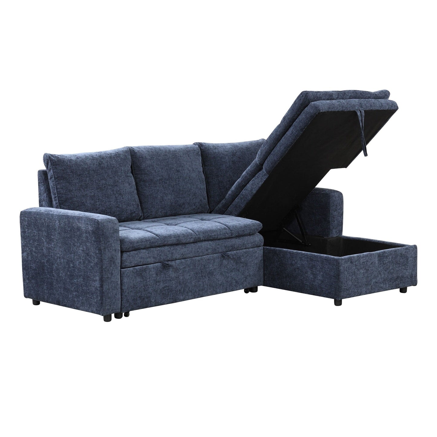 Free Conversion L-Shaped 3-Seat Sectional Sofa Bed with Storage Space and Removable Cushions for Living Room Apartment