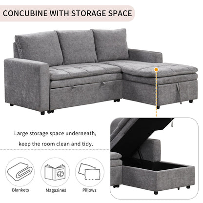 Free Conversion L-Shaped 3-Seat Sectional Sofa Bed with Storage Space and Removable Cushions for Living Room Apartment