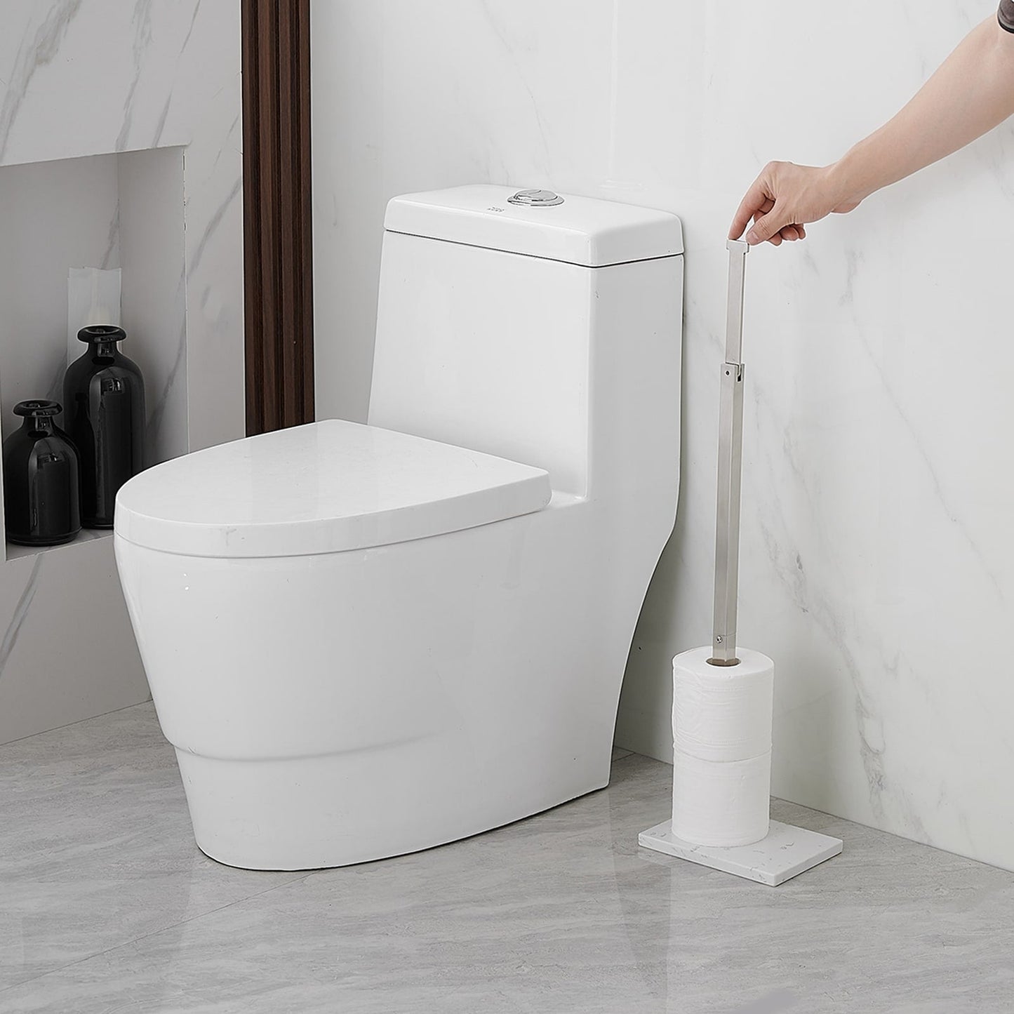 Freestanding Toilet Paper Holder with Natural Marble Base