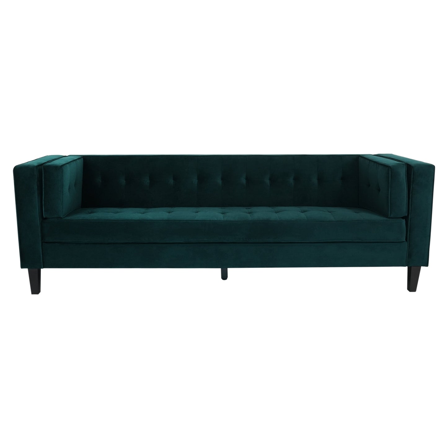 Frosty Green 89.75 Velvet 3-seater Button Tufted Sofa with Wood Legs and Kiln-Dried Hardwood Frame for Living Room