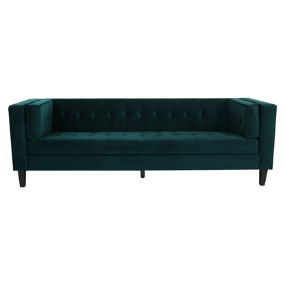 Frosty Green 89.75 Velvet 3-seater Button Tufted Sofa with Wood Legs and Kiln-Dried Hardwood Frame for Living Room