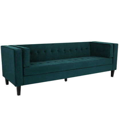 Frosty Green 89.75 Velvet 3-seater Button Tufted Sofa with Wood Legs and Kiln-Dried Hardwood Frame for Living Room