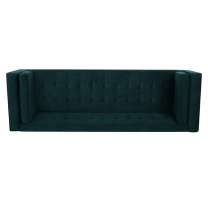 Frosty Green 89.75 Velvet 3-seater Button Tufted Sofa with Wood Legs and Kiln-Dried Hardwood Frame for Living Room