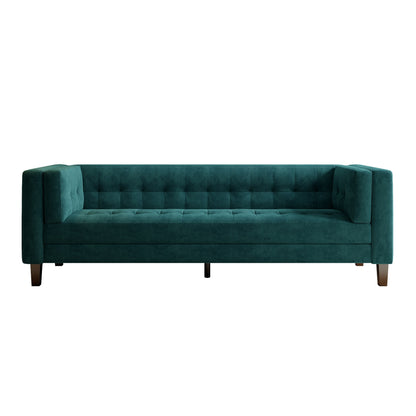 Frosty Green 89.75 Velvet 3-seater Button Tufted Sofa with Wood Legs and Kiln-Dried Hardwood Frame for Living Room