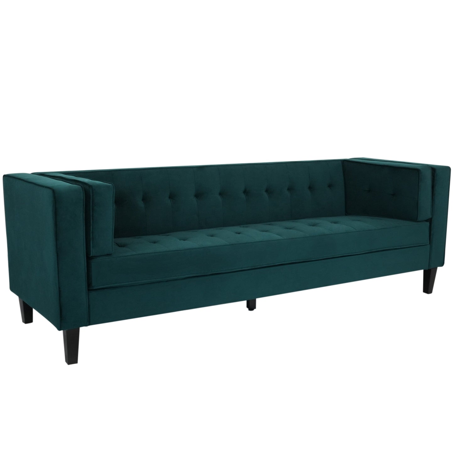 Frosty Green Velvet Button Tufted 3-seater Sofa with Hardwood Frame