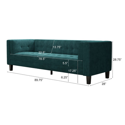 Frosty Green Velvet Button Tufted 3-seater Sofa with Hardwood Frame