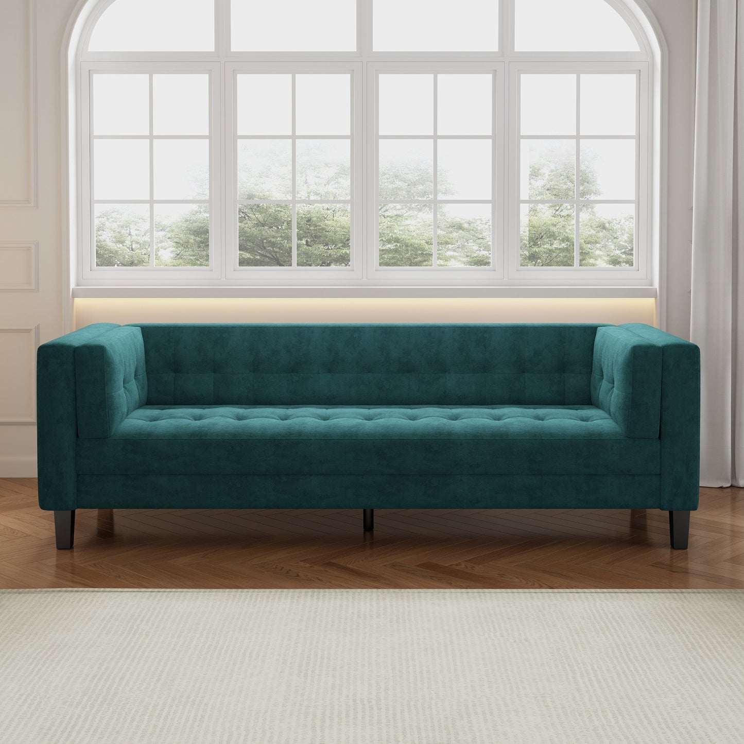 Frosty Green Velvet Button Tufted 3-seater Sofa with Hardwood Frame