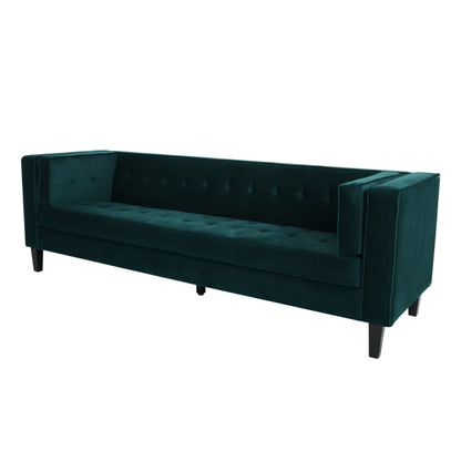 Frosty Green Velvet Button Tufted 3-seater Sofa with Hardwood Frame