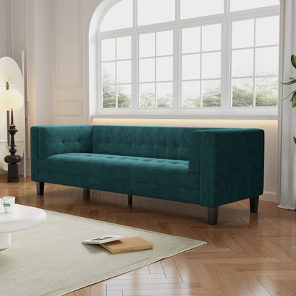 Frosty Green Velvet Button Tufted 3-seater Sofa with Hardwood Frame