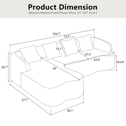 Full Compression L-Shape Sectional Sofa with Curved Chaise, Modular Chenille Couch, Compression Sofa