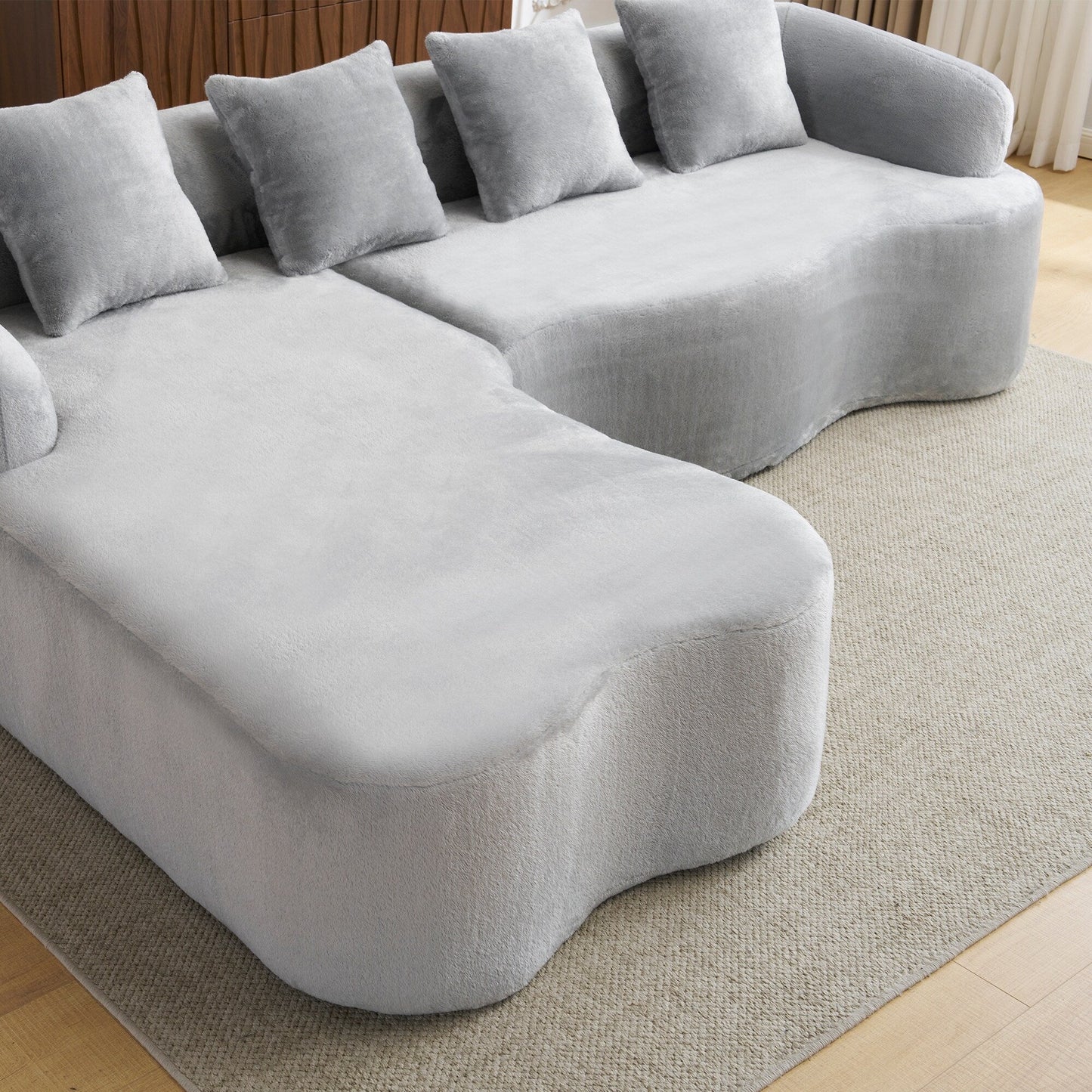 Full Compression L-Shape Sectional Sofa with Curved Chaise, Modular Chenille Couch, Compression Sofa
