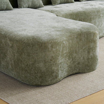 Full Compression L-Shape Sectional Sofa with Curved Chaise, Modular Chenille Couch, Compression Sofa