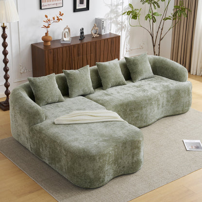 Full Compression L-Shape Sectional Sofa with Curved Chaise, Modular Chenille Couch, Compression Sofa