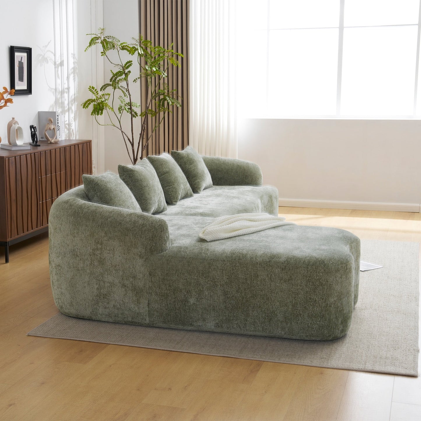 Full Compression L-Shape Sectional Sofa with Curved Chaise, Modular Chenille Couch, Compression Sofa