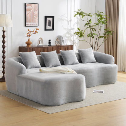 Full Compression L-Shape Sectional Sofa with Curved Chaise, Modular Chenille Couch, Compression Sofa