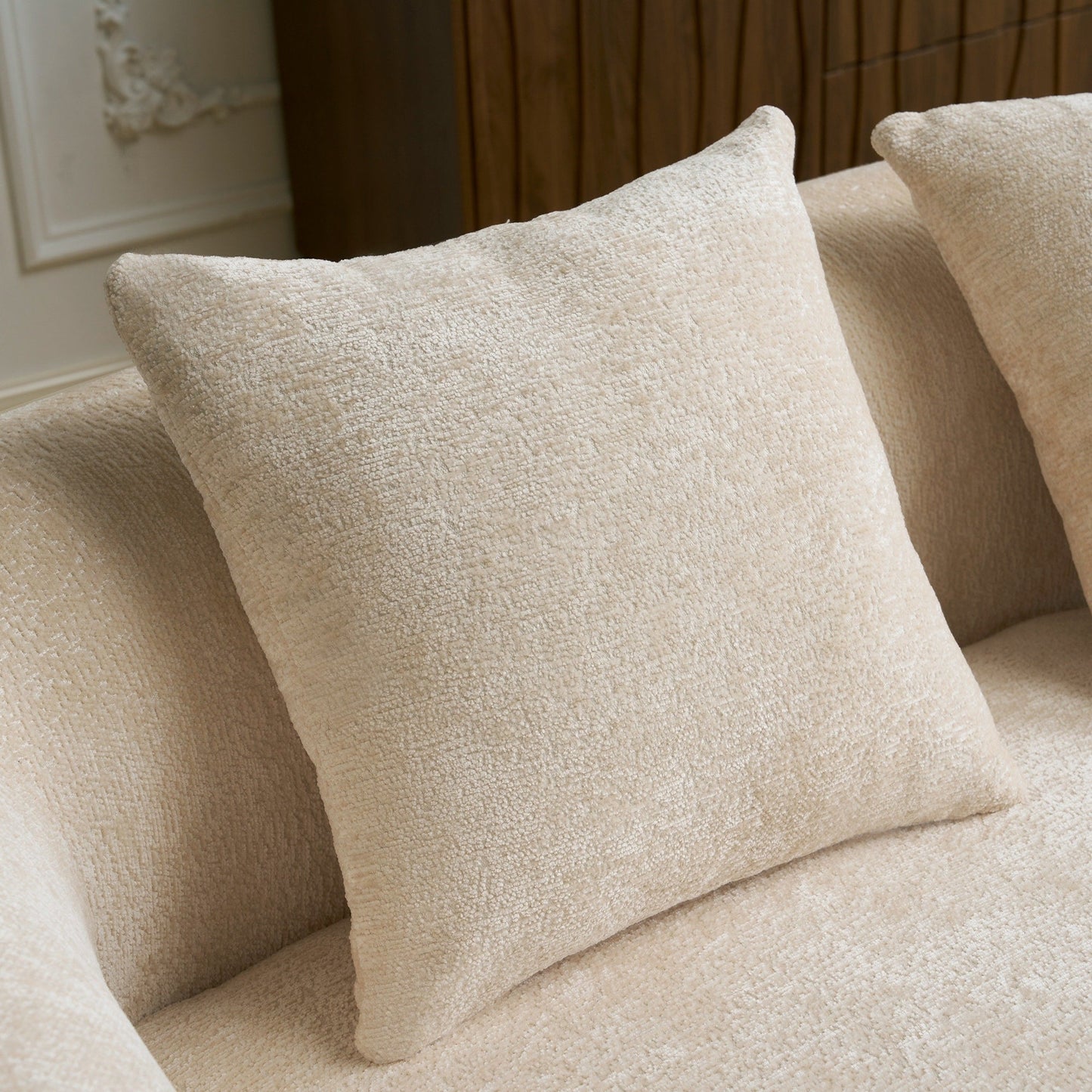 Full Compression L-Shape Sectional Sofa with Curved Chaise, Modular Chenille Couch, Compression Sofa