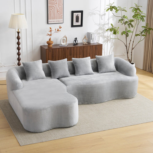 Full Compression L-Shape Sectional Sofa with Curved Chaise, Modular Chenille Couch, Compression Sofa