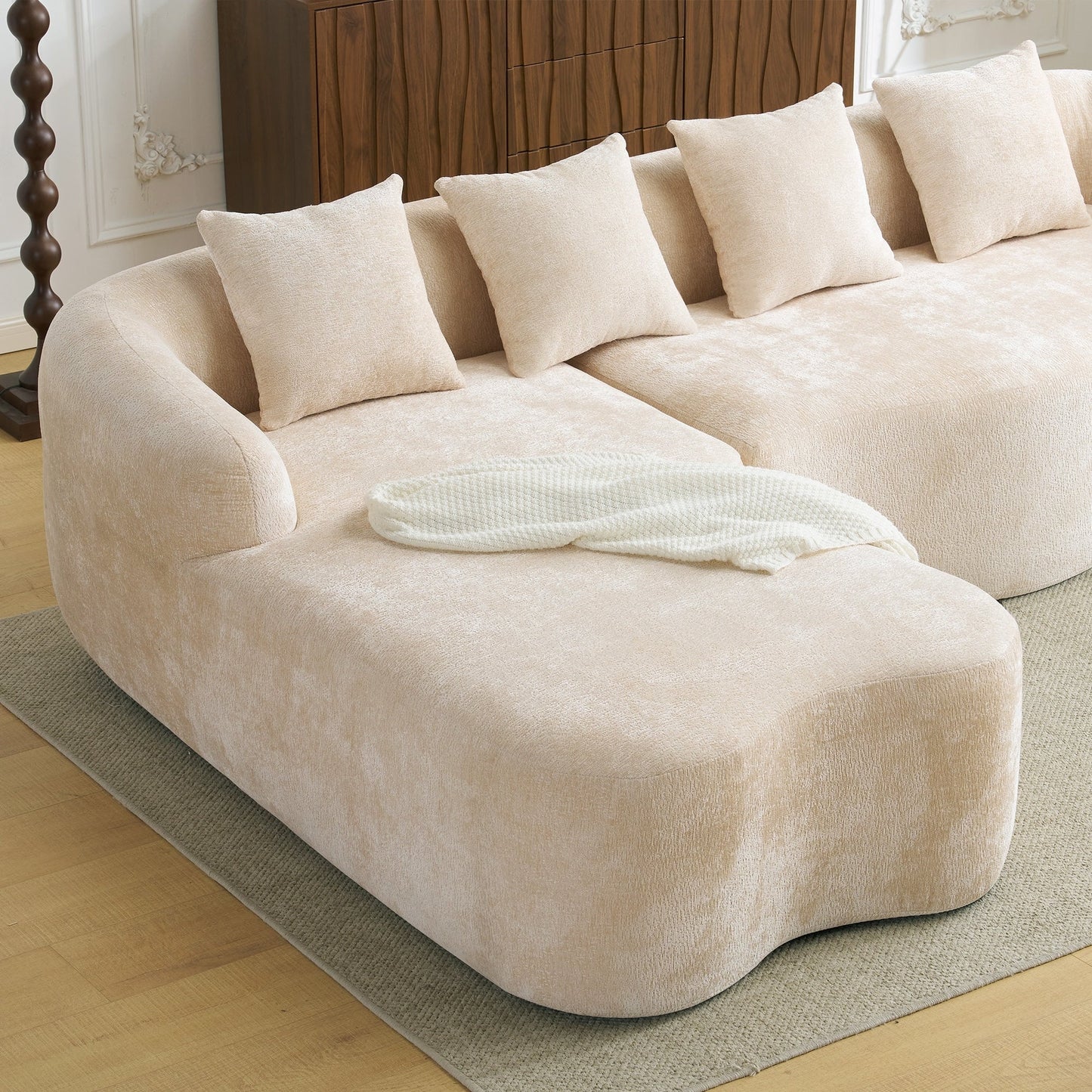 Full Compression L-Shape Sectional Sofa with Curved Chaise, Modular Chenille Couch, Compression Sofa