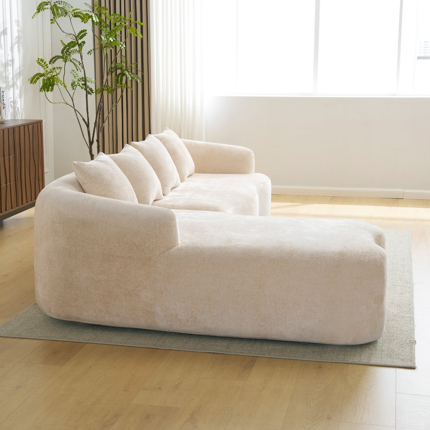 Full Compression L-Shape Sectional Sofa with Curved Chaise, Modular Chenille Couch, Compression Sofa