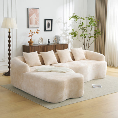 Full Compression L-Shape Sectional Sofa with Curved Chaise, Modular Chenille Couch, Compression Sofa
