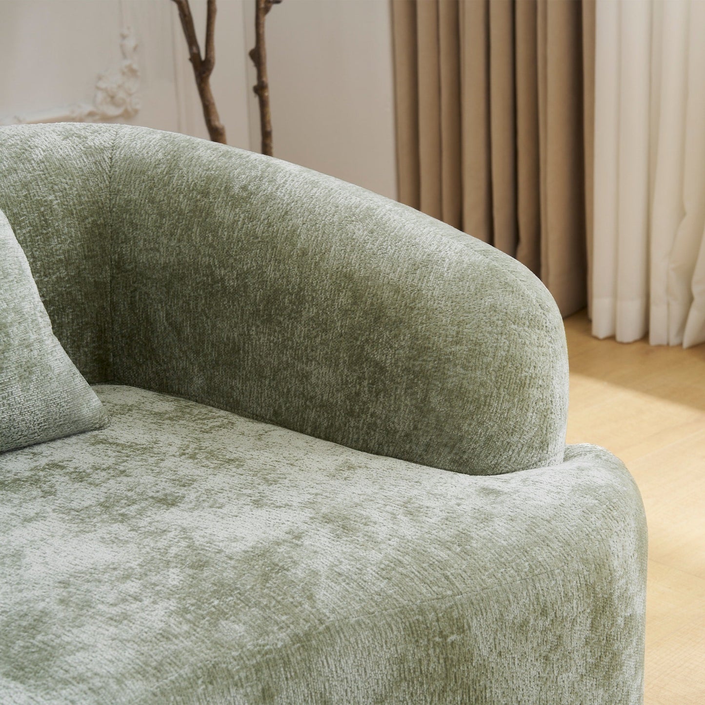 Full Compression L-Shape Sectional Sofa with Curved Chaise, Modular Chenille Couch, Compression Sofa