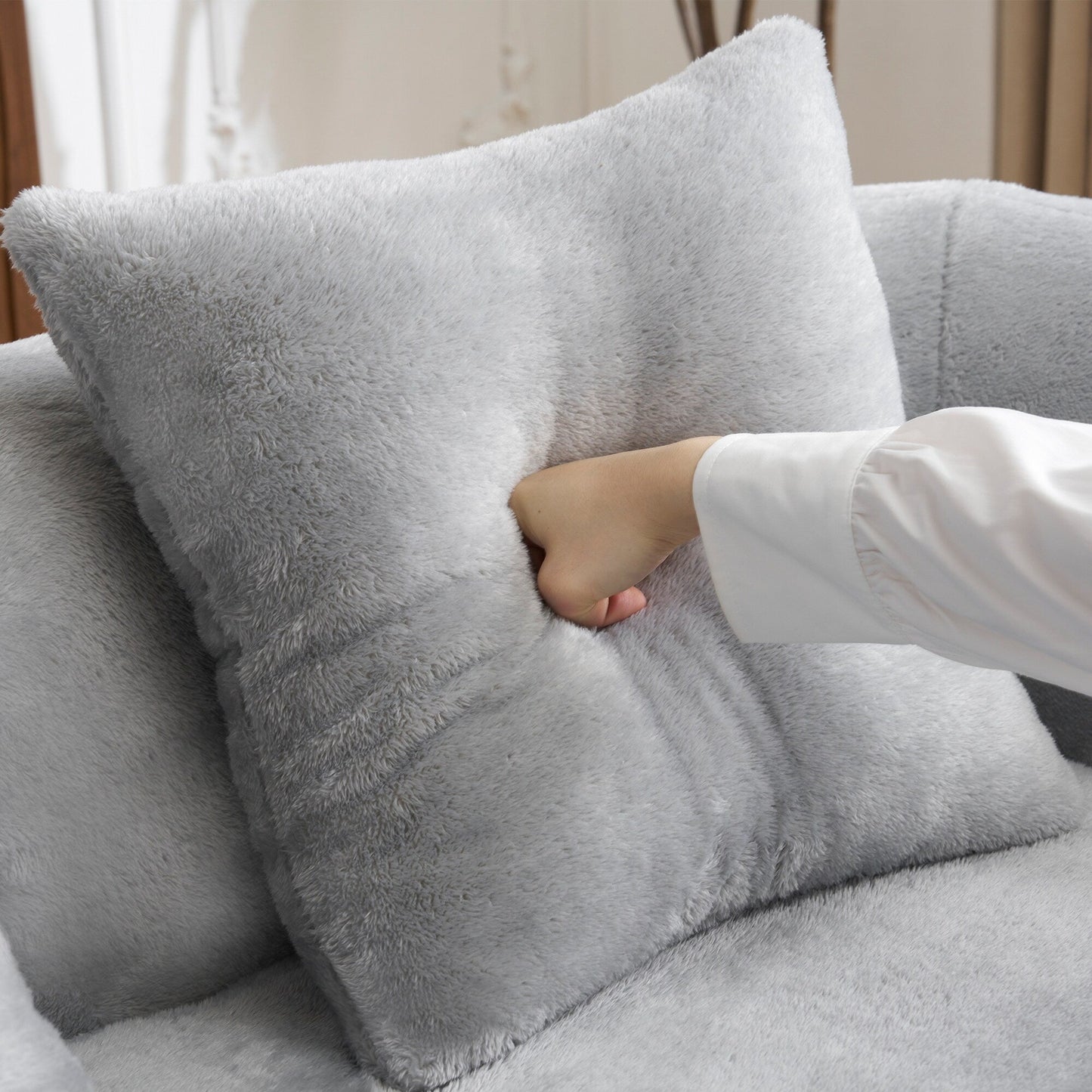 Full Compression L-Shape Sectional Sofa with Curved Chaise, Modular Chenille Couch, Compression Sofa