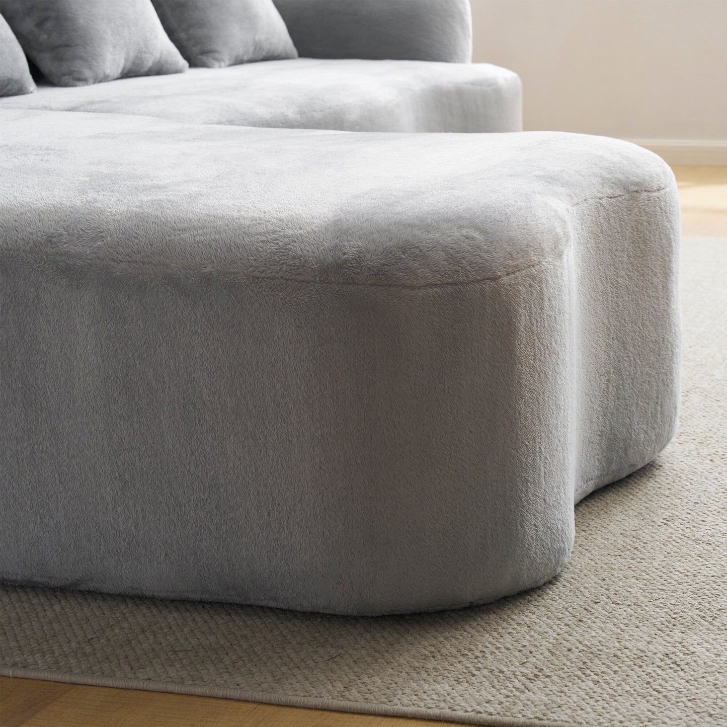 Full Compression L-Shape Sectional Sofa with Curved Chaise, Modular Chenille Couch, Compression Sofa