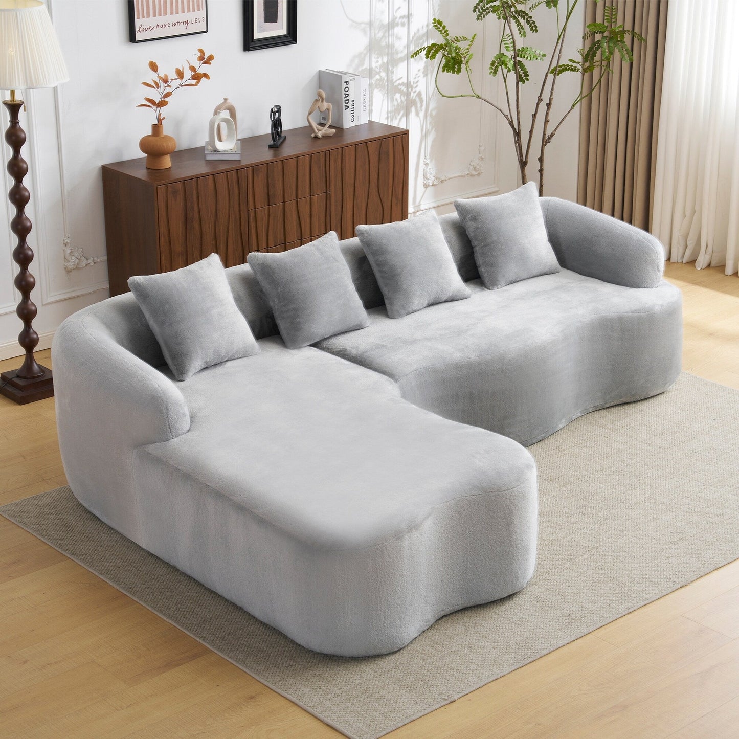 Full Compression L-Shape Sectional Sofa with Curved Chaise, Modular Chenille Couch, Compression Sofa