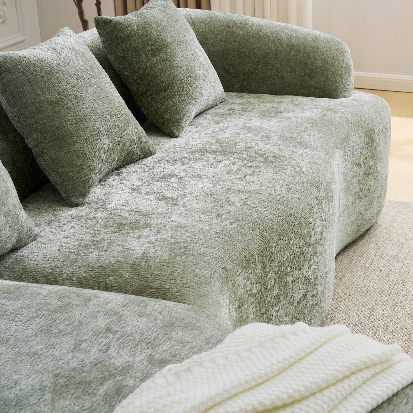 Full Compression L-Shape Sectional Sofa with Curved Chaise, Modular Chenille Couch, Compression Sofa