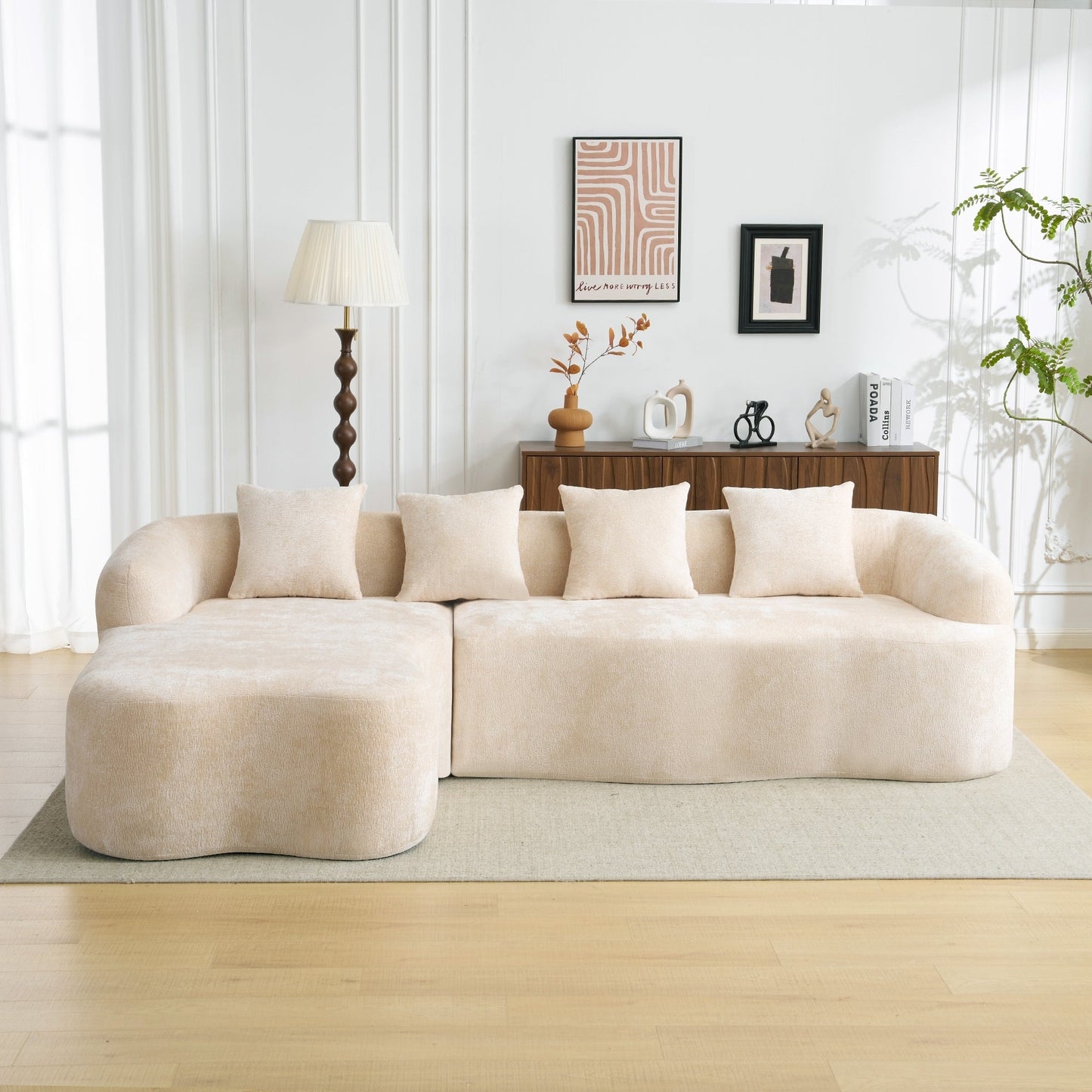 Full Compression L-Shape Sectional Sofa with Curved Chaise, Modular Chenille Couch, Compression Sofa