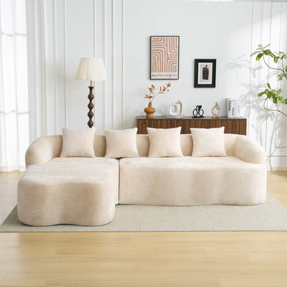 Full Compression L-Shape Sectional Sofa with Curved Chaise, Modular Chenille Couch, Compression Sofa
