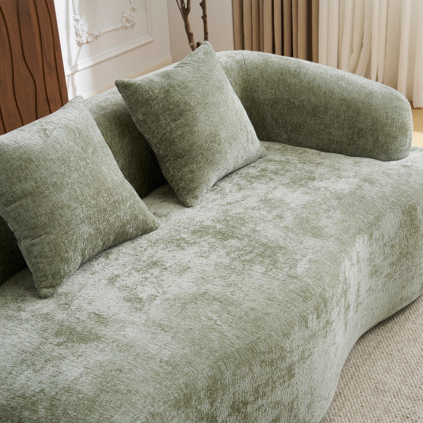 Full Compression L-Shape Sectional Sofa with Curved Chaise, Modular Chenille Couch, Compression Sofa