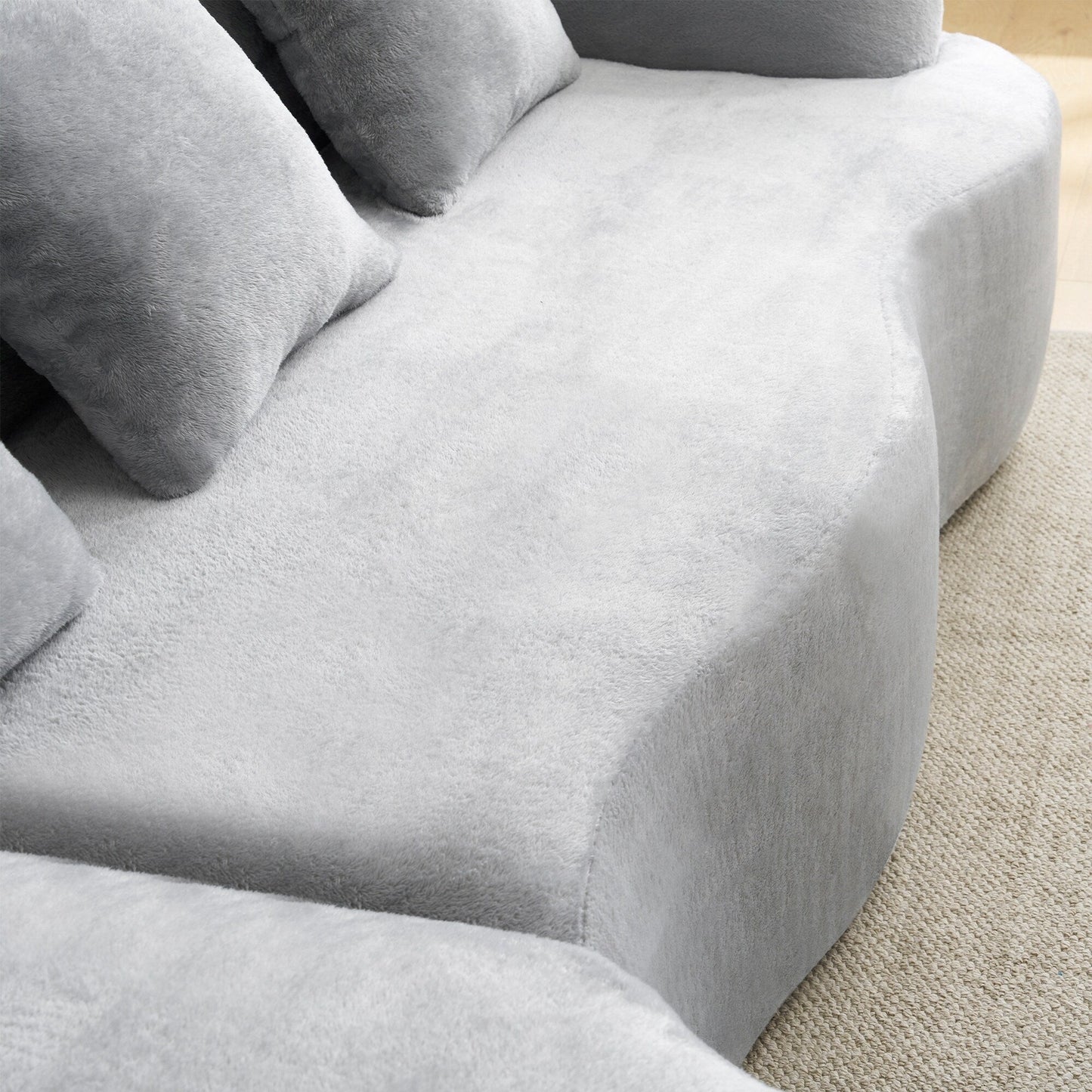 Full Compression L-Shape Sectional Sofa with Curved Chaise, Modular Chenille Couch, Compression Sofa