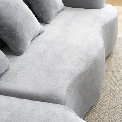 Full Compression L-Shape Sectional Sofa with Curved Chaise, Modular Chenille Couch, Compression Sofa