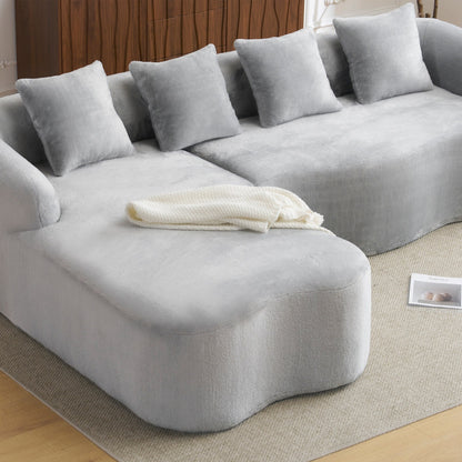 Full Compression L-Shape Sectional Sofa with Curved Chaise, Modular Chenille Couch, Compression Sofa