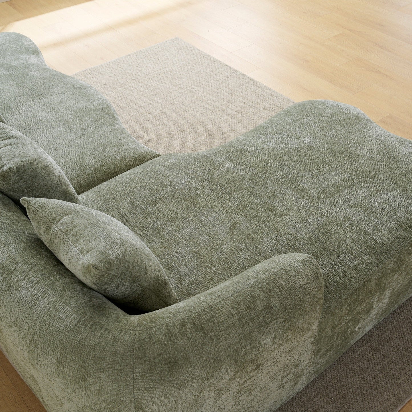 Full Compression L-Shape Sectional Sofa with Curved Chaise, Modular Chenille Couch, Compression Sofa