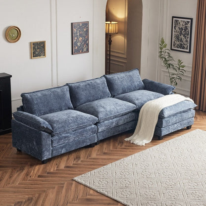 Full KD Double Cushion Chenille Sofa with Ottoman