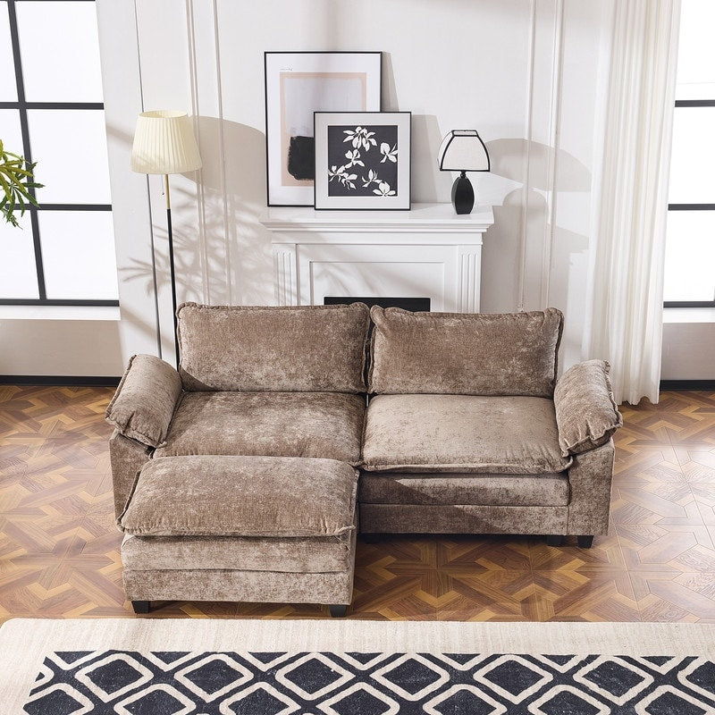 Full KD Double Cushion Chenille Sofa with Ottoman