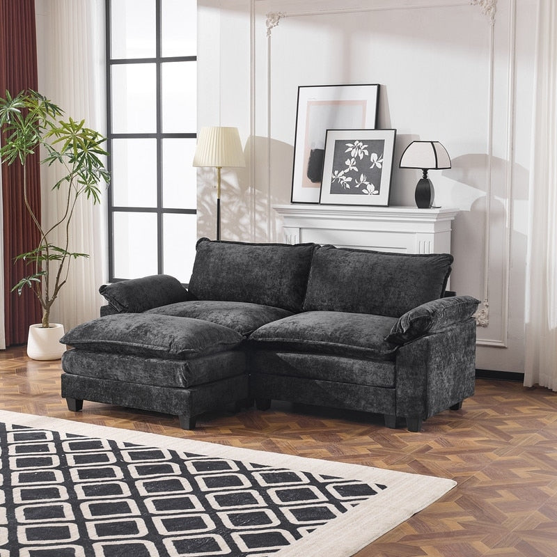 Full KD Double Cushion Chenille Sofa with Ottoman
