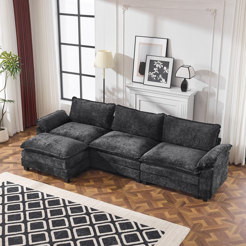Full KD Double Cushion Chenille Sofa with Ottoman