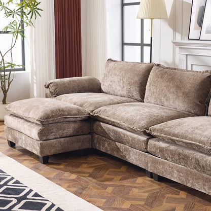 Full KD Double Cushion Chenille Sofa with Ottoman