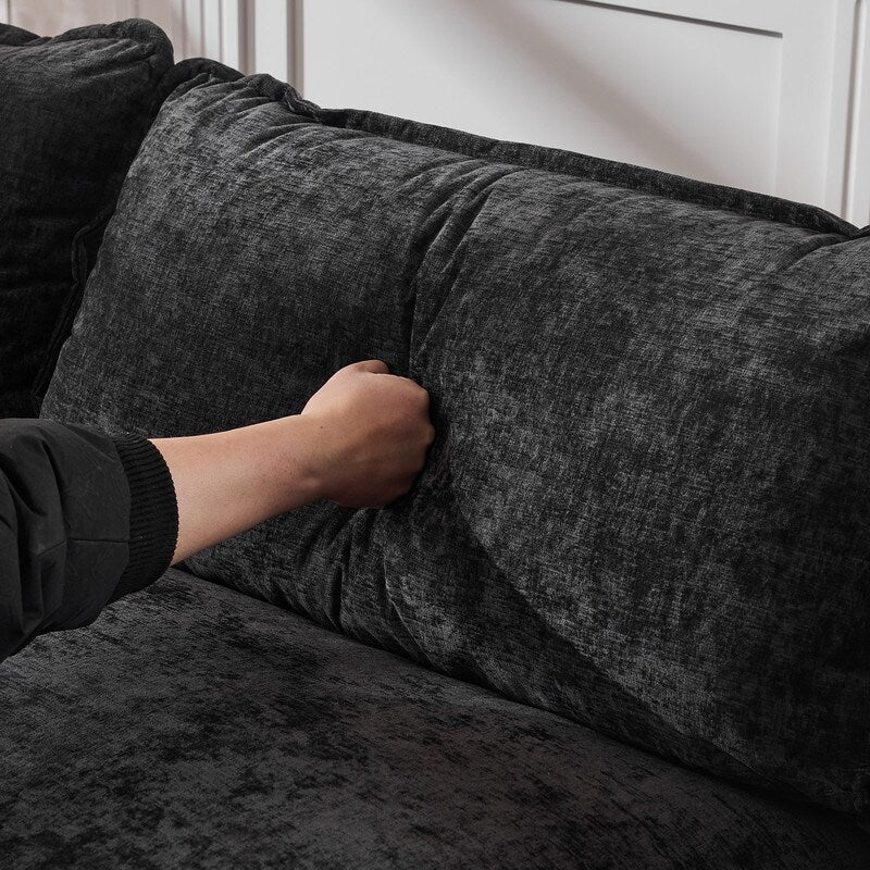 Full KD Double Cushion Chenille Sofa with Ottoman