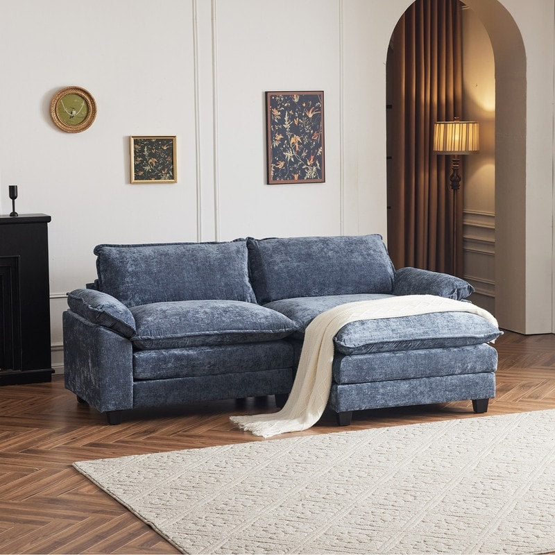 Full KD Double Cushion Chenille Sofa with Ottoman