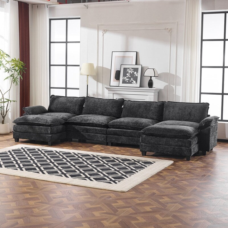 Full KD Double Cushion Chenille Sofa with Ottoman