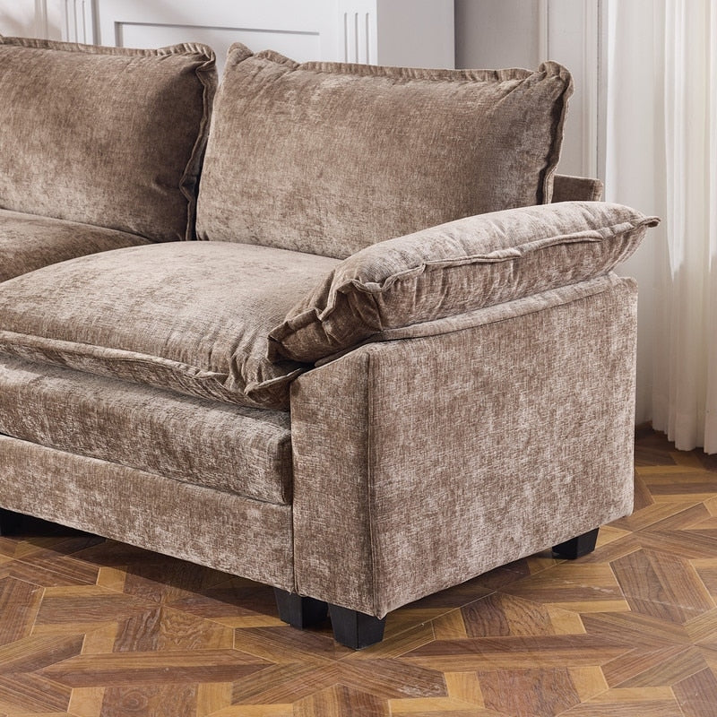 Full KD Double Cushion Chenille Sofa with Ottoman