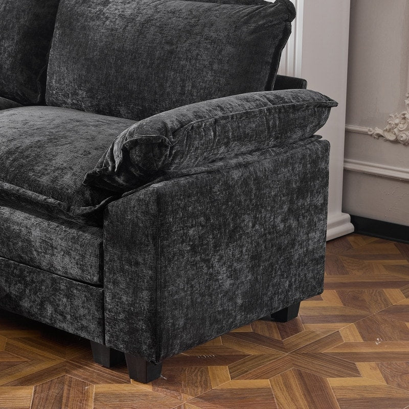 Full KD Double Cushion Chenille Sofa with Ottoman